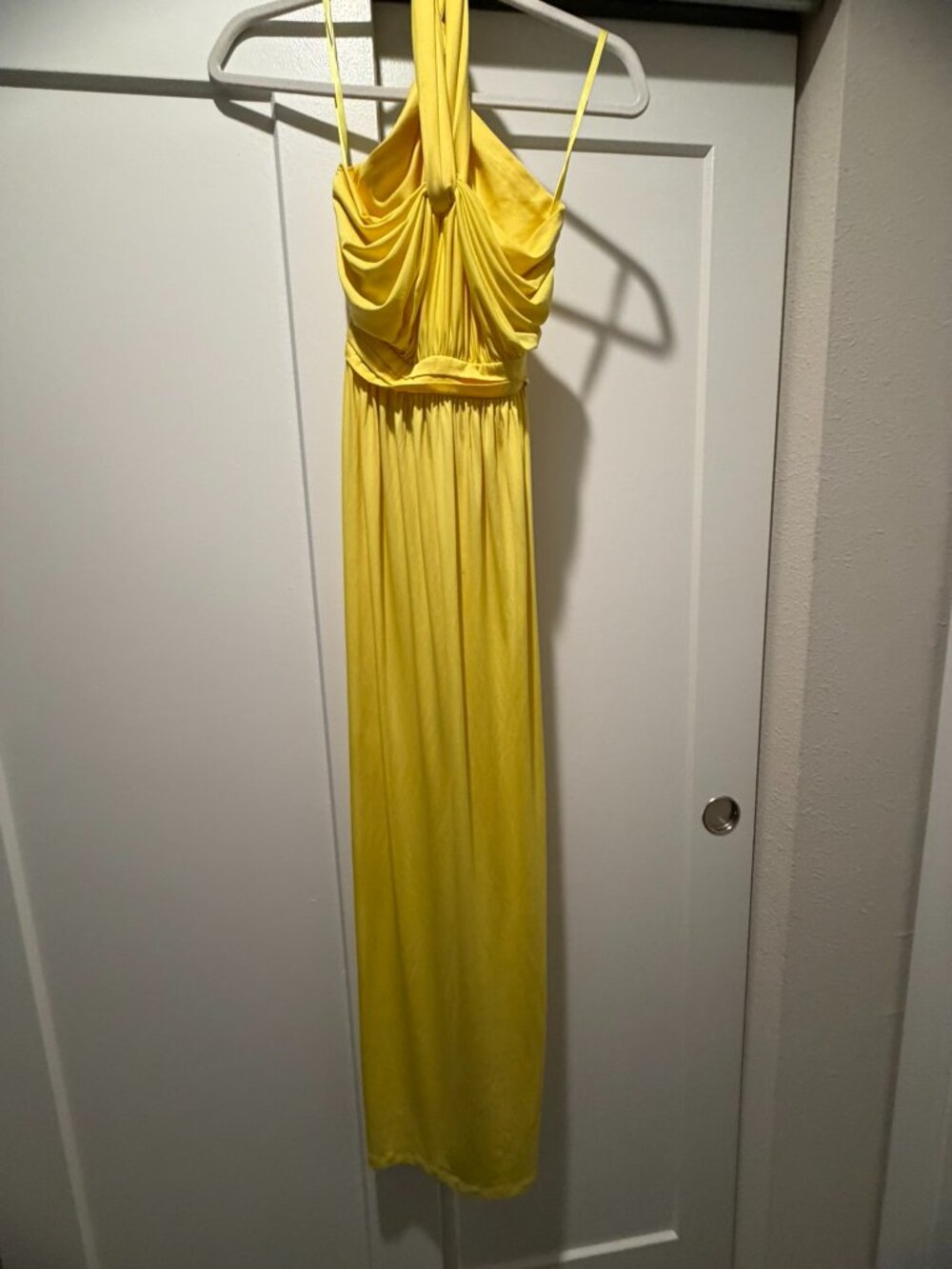 Yellow Halter Neck Pleated Empire Waist Jersey Maxi Dress